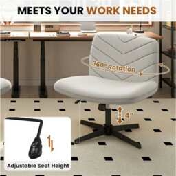 Light Grey Swivel Accent Chair Ergonomic Home Office Desk Chair - thumbnail 4