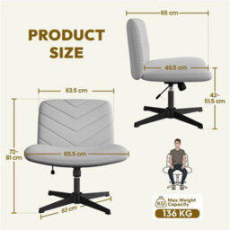 Light Grey Swivel Accent Chair Ergonomic Home Office Desk Chair - thumbnail 2