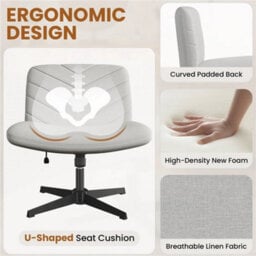 Light Grey Swivel Accent Chair Ergonomic Home Office Desk Chair - thumbnail 5