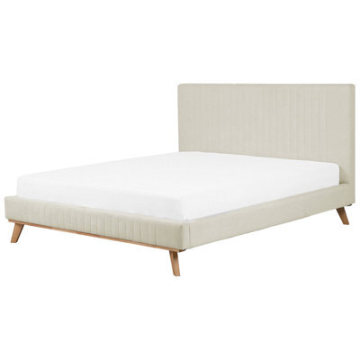 Beliani Bed Chenille Talence 180 X 200 Cm (Eu Super King) Light Beige - image 1