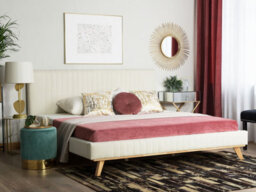 Beliani Bed Chenille Talence 180 X 200 Cm (Eu Super King) Light Beige - thumbnail 2