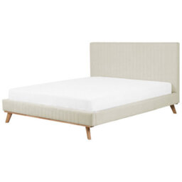 Beliani Bed Chenille Talence 180 X 200 Cm (Eu Super King) Light Beige - thumbnail 1