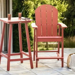 Wyld and Coco Garden Bar Chair, Red Weather-Resistant Faux-Wood, Ergonomic Outdoor Bar Seating 700-750 mm Compatible - thumbnail 2