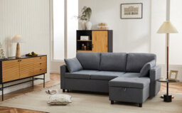 Grey 3 Seater L-Shaped Pull-Out Sofa Bed With Storage - thumbnail 3