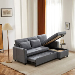 Grey 3 Seater L-Shaped Pull-Out Sofa Bed With Storage - thumbnail 2