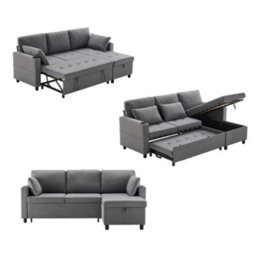 Grey 3 Seater L-Shaped Pull-Out Sofa Bed With Storage - thumbnail 5