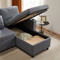 Grey 3 Seater L-Shaped Pull-Out Sofa Bed With Storage - thumbnail 6
