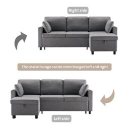 Grey 3 Seater L-Shaped Pull-Out Sofa Bed With Storage - thumbnail 9