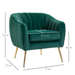 Homcom Velvet-Look Shell Shaped Chair With Thick Padded Seat, Emerald Green - thumbnail 3