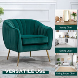 Homcom Velvet-Look Shell Shaped Chair With Thick Padded Seat, Emerald Green - thumbnail 7
