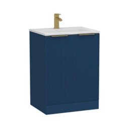 Royal Bathrooms Evora 600mm Midnight Blue Fluted Floor Standing Bathroom Vanity Unit 2 Door Cabinet With Stone Basin & Brushed Brass Handles - thumbnail 8