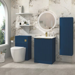 Royal Bathrooms Evora 600mm Midnight Blue Fluted Floor Standing Bathroom Vanity Unit 2 Door Cabinet With Stone Basin & Brushed Brass Handles - thumbnail 2