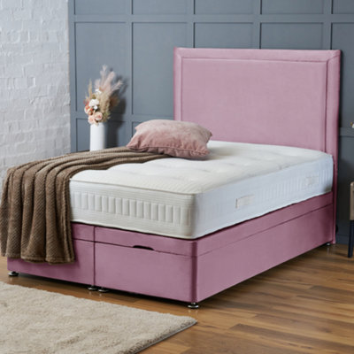Bsspoke Ottoman Divan Bed Pink Velvet Orthopaedic Mattress And 54Inch Headboard End Lift Up Storage Solid Divan Base In All Sizes - image 1