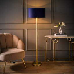 Valuelights Charles Gold Floor Lamp With Navy Velvet & Metallic Shade And Bulb - thumbnail 3