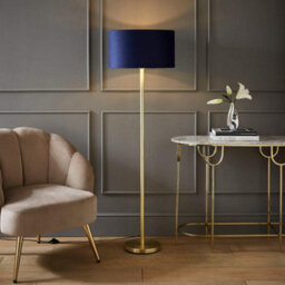 Valuelights Charles Gold Floor Lamp With Navy Velvet & Metallic Shade And Bulb - thumbnail 2