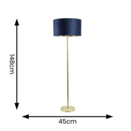 Valuelights Charles Gold Floor Lamp With Navy Velvet & Metallic Shade And Bulb - thumbnail 8