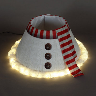 Snowtime 60Cm Snowman Tree Skirt Collar / Base Cover With Led Lights And Timer
