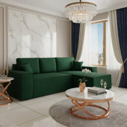 Malaga L Shaped Mdf Corner Sofa Bed With Storage And Pull Out Seat Loose Back Cushions Green Right - thumbnail 1