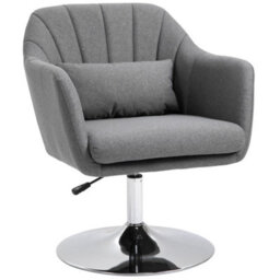 Homcom Retro Linen Swivel Tub Chair Steel Frame Cushion Seat Dark Grey - thumbnail 2