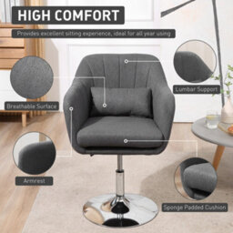 Homcom Retro Linen Swivel Tub Chair Steel Frame Cushion Seat Dark Grey - thumbnail 6