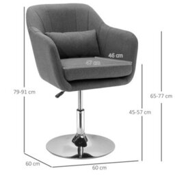 Homcom Retro Linen Swivel Tub Chair Steel Frame Cushion Seat Dark Grey - thumbnail 3