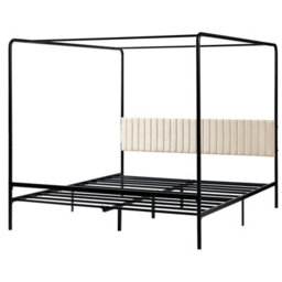 Wyld And Coco Luxe Canopy Bed Black Metal 180 X 200 Cm With Upholstered Headboard - thumbnail 4