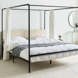 Wyld And Coco Luxe Canopy Bed Black Metal 180 X 200 Cm With Upholstered Headboard - thumbnail 2