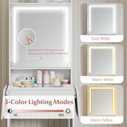 Costway Narrow Vanity Table W/ Lights Compact Makeup Dressing Table W/ Visible Glass Top-White - thumbnail 4