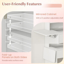Costway Narrow Vanity Table W/ Lights Compact Makeup Dressing Table W/ Visible Glass Top-White - thumbnail 7