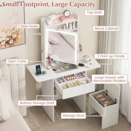Costway Narrow Vanity Table W/ Lights Compact Makeup Dressing Table W/ Visible Glass Top-White - thumbnail 6