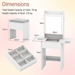 Costway Narrow Vanity Table W/ Lights Compact Makeup Dressing Table W/ Visible Glass Top-White - thumbnail 2