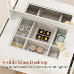 Costway Narrow Vanity Table W/ Lights Compact Makeup Dressing Table W/ Visible Glass Top-White - thumbnail 8