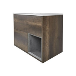 Homestylestore 810mm Dark Oak Wall Hung Bathroom Vanity Unit With Basin - thumbnail 2