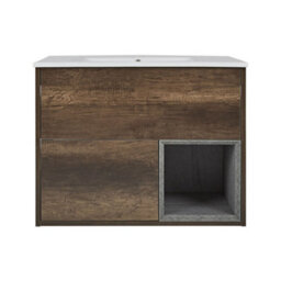 Homestylestore 810mm Dark Oak Wall Hung Bathroom Vanity Unit With Basin - thumbnail 1