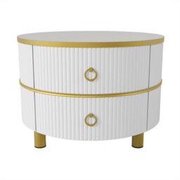 Abrihome 2-In-1 White Mdf Round Coffee Table Set, Glossy Finish With Side Table & 2 Drawers, 70X70X46 + 50X50X40 Cm - thumbnail 3