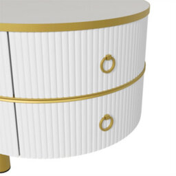 Abrihome 2-In-1 White Mdf Round Coffee Table Set, Glossy Finish With Side Table & 2 Drawers, 70X70X46 + 50X50X40 Cm - thumbnail 4