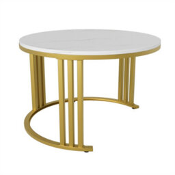 Abrihome 2-In-1 White Mdf Round Coffee Table Set, Glossy Finish With Side Table & 2 Drawers, 70X70X46 + 50X50X40 Cm - thumbnail 7
