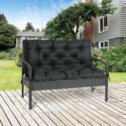 Outsunny 2 Seater Garden Bench Cushion Outdoor Seat Pad With Ties Black