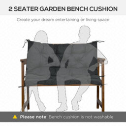 Outsunny 2 Seater Garden Bench Cushion Outdoor Seat Pad With Ties Black - thumbnail 7
