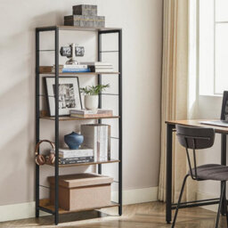 Songmics 5-Tier Bookcase, Book Shelf, Bookshelf, Shelving Unit, With Back Panels, Industrial, Rustic Brown And Ink Black - thumbnail 1