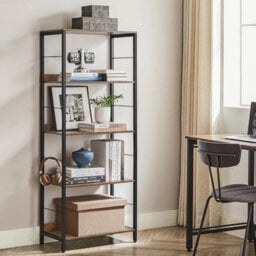 5-Tier Bookcase, Book Shelf, Bookshelf, Shelving Unit, With Back Panels, Industrial, Rustic Brown And Ink Black