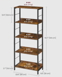 Songmics 5-Tier Bookcase, Book Shelf, Bookshelf, Shelving Unit, With Back Panels, Industrial, Rustic Brown And Ink Black - thumbnail 2