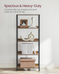 Songmics 5-Tier Bookcase, Book Shelf, Bookshelf, Shelving Unit, With Back Panels, Industrial, Rustic Brown And Ink Black - thumbnail 7