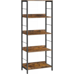Songmics 5-Tier Bookcase, Book Shelf, Bookshelf, Shelving Unit, With Back Panels, Industrial, Rustic Brown And Ink Black - thumbnail 8