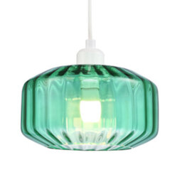Happy Homewares Modern Emerald Green Ribbed Glass Non Electric Pendant Shade With Flat Style - thumbnail 1