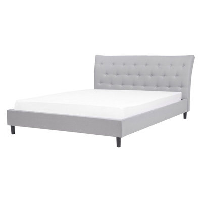 Beliani Bed Fabric Saverne 160 X 200 Cm (Eu King Size) Light Grey - image 1
