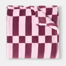 Ohs Checkerboard Flannel Fleece Throw Blanket Soft Bedspread, Burgundy/pink - 125 X 150 Cm - thumbnail 4