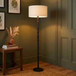 Happy Homewares Classic Black Wood Floor Lamp Base With Sleek Reeded Stem Pole Design - thumbnail 6