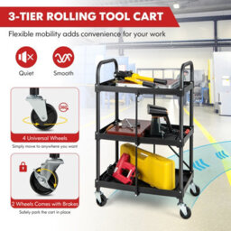 Costway 3-Tier Folding Storage Trolley Heavy Duty Tool Cart Rolling Storage Organizer - thumbnail 3