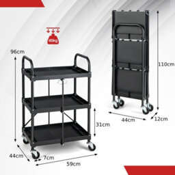 Costway 3-Tier Folding Storage Trolley Heavy Duty Tool Cart Rolling Storage Organizer - thumbnail 2